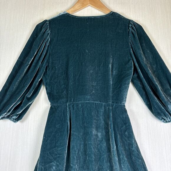 Aritzia Wilfred‎ Lyric Women's Dress Sz 0 Green Velvet Silk Blend Mini Faux Wrap - Picture 10 of 12